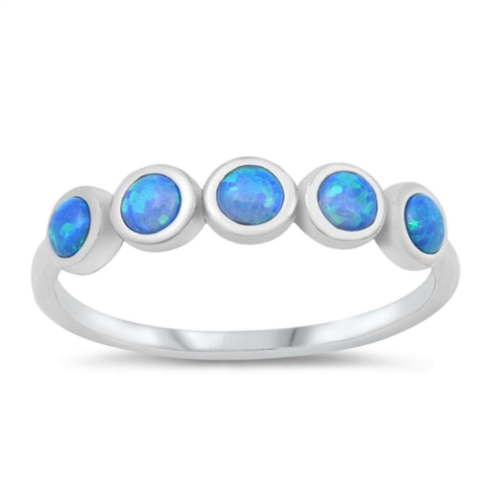 Sterling Silver Rhodium Plated Lab Blue Opal CZ Ring - silverdepot