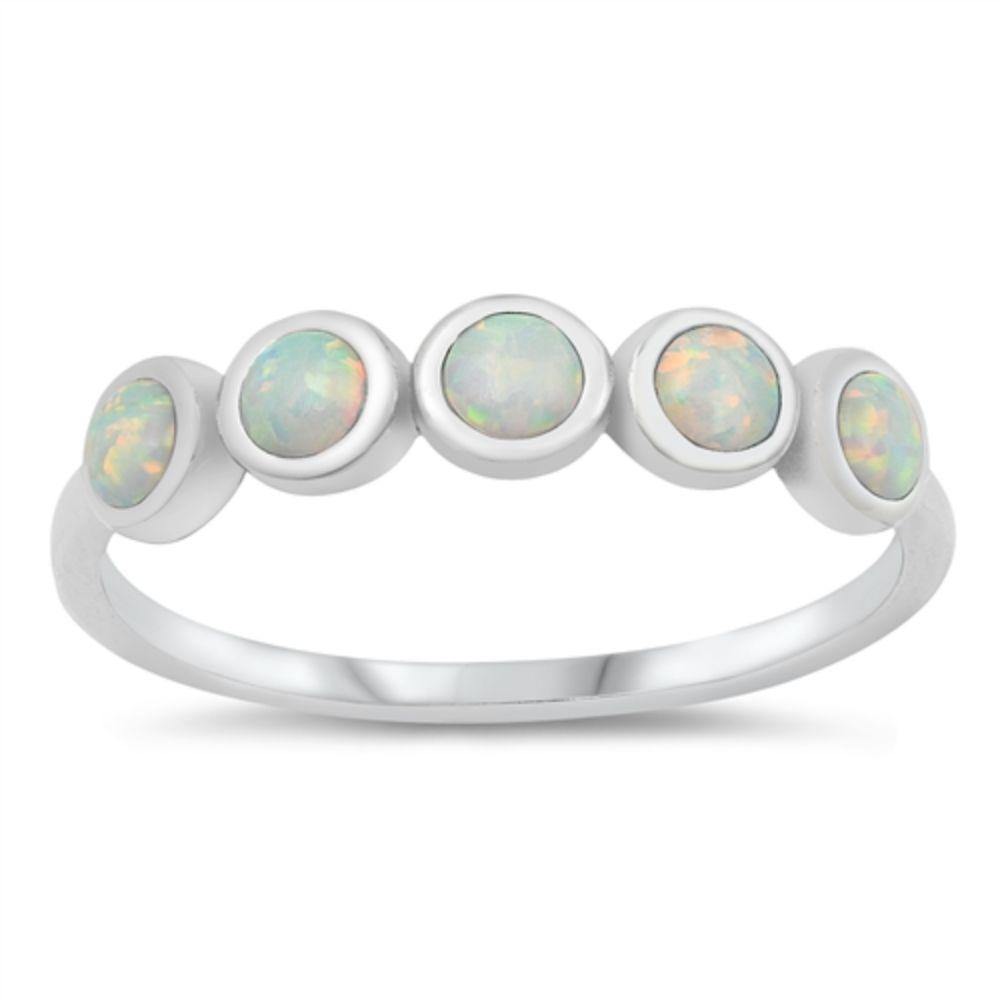 Sterling Silver Rhodium Plated Lab White Opal CZ Ring - silverdepot