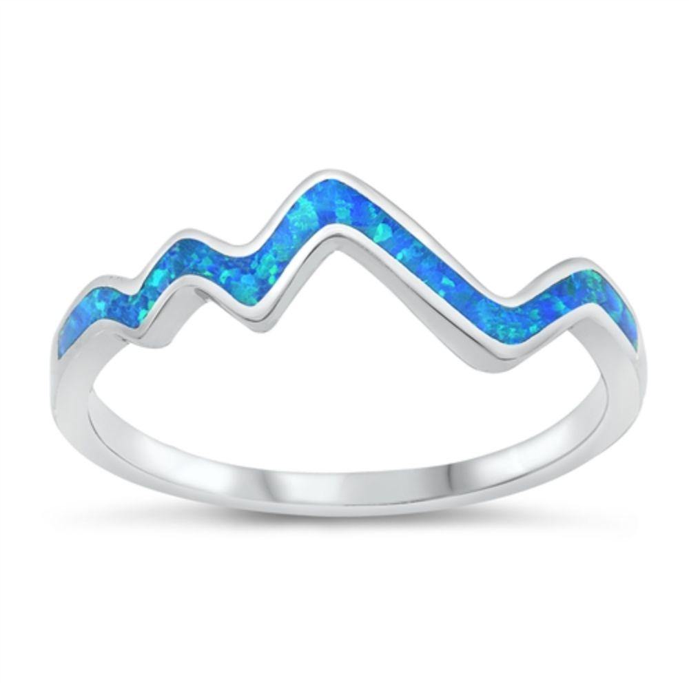 Sterling Silver Rhodium Plated Lab Blue Opal CZ Ring - silverdepot