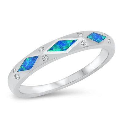 Sterling Silver Rhodium Plated Lab Blue Opal CZ Ring - silverdepot