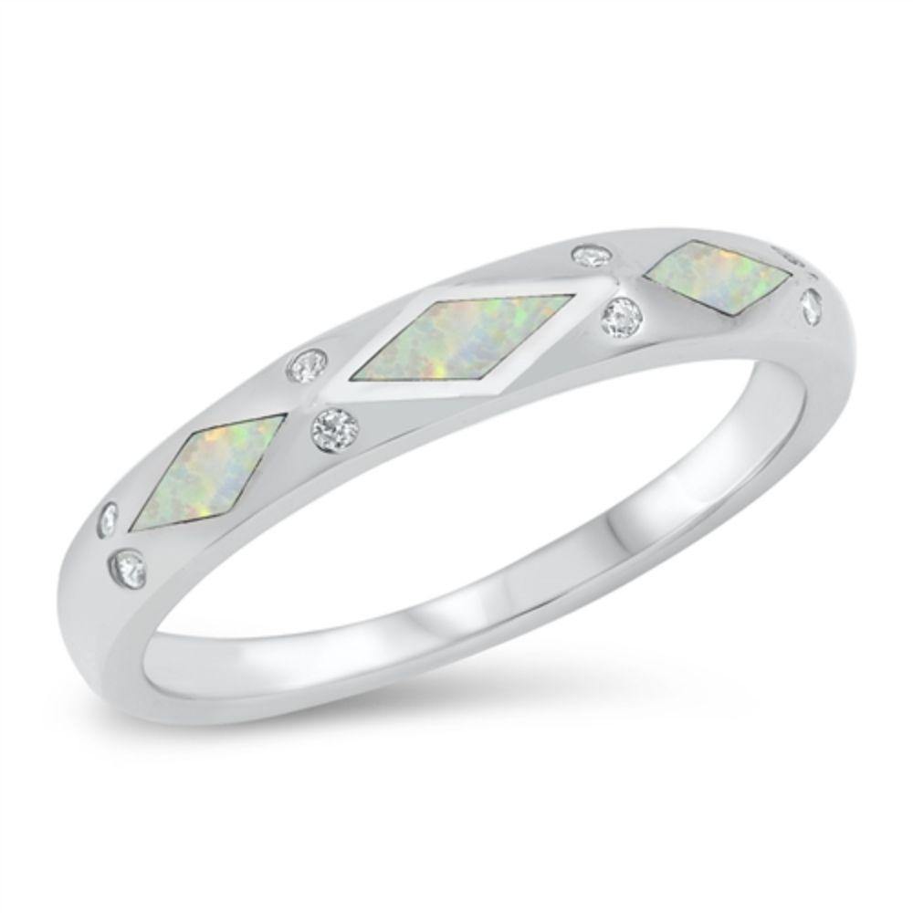 Sterling Silver Rhodium Plated Lab White Opal CZ Ring - silverdepot