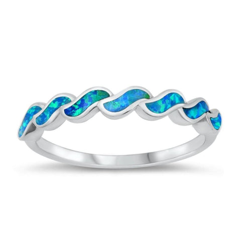 Sterling Silver Rhodium Plated Lab Blue Opal CZ Ring