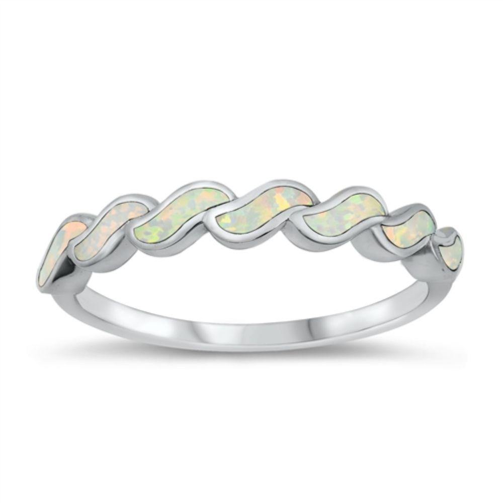 Sterling Silver Rhodium Plated Lab White Opal CZ Ring - silverdepot