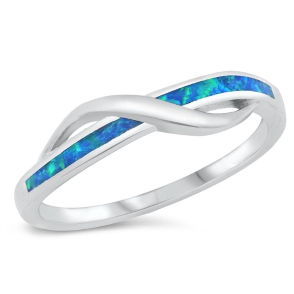 Sterling Silver Rhodium Plated Lab Blue Opal CZ Ring - silverdepot