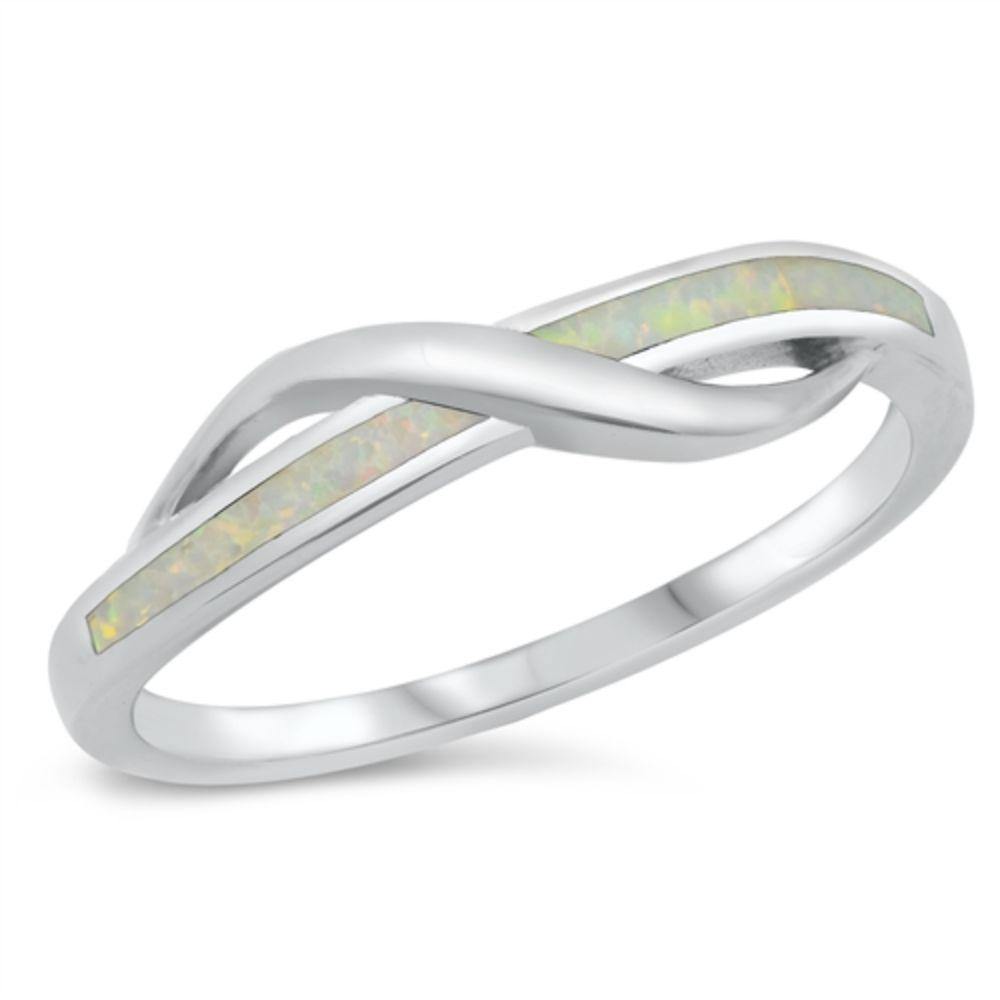 Sterling Silver Rhodium Plated Lab White Opal CZ Ring - silverdepot