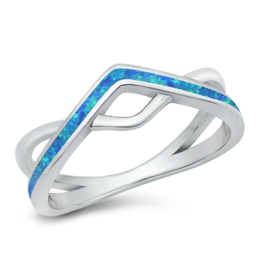 Sterling Silver Rhodium Plated Lab Blue Opal Ring - silverdepot