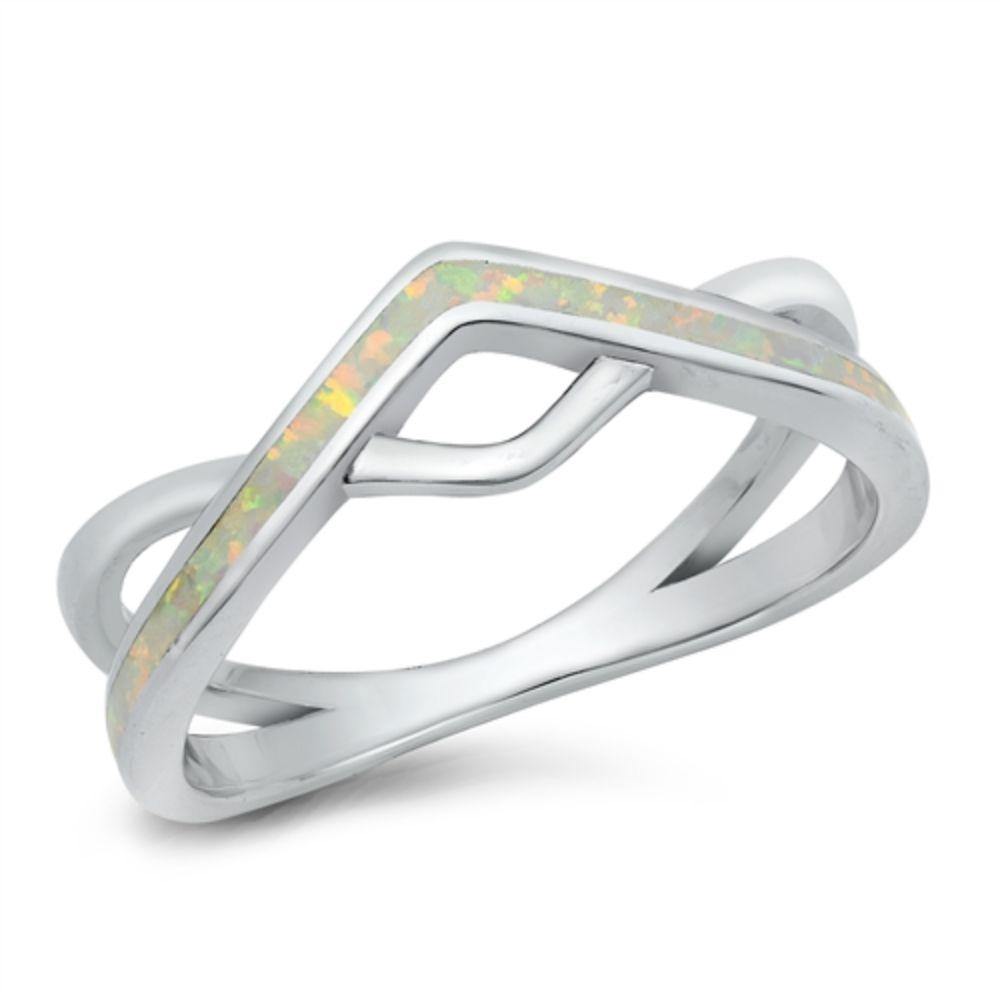 Sterling Silver Rhodium Plated Lab White Opal Ring - silverdepot