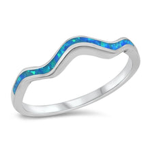 Load image into Gallery viewer, Sterling Silver Rhodium Plated Squiggle Lab Blue Opal CZ Ring - silverdepot