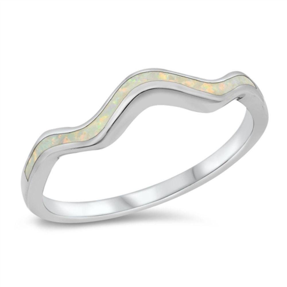 Sterling Silver Rhodium Plated Squiggle Lab White Opal CZ Ring - silverdepot