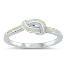 Load image into Gallery viewer, Sterling Silver Rhodium Plated Lab Knot White Opal CZ Ring - silverdepot