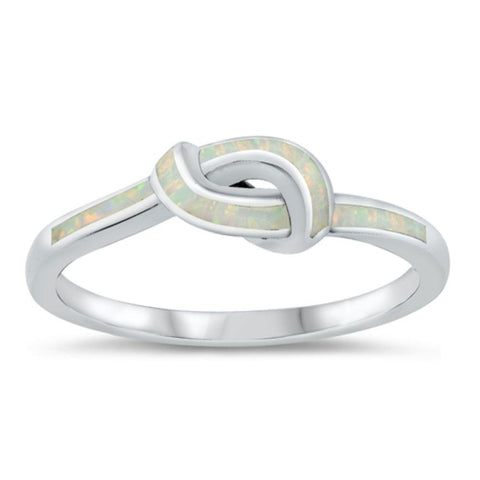 Sterling Silver Rhodium Plated Lab Knot White Opal CZ Ring