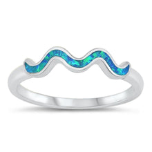 Load image into Gallery viewer, Sterling Silver Rhodium Plated Squiggle Lab Blue Opal CZ Ring - silverdepot