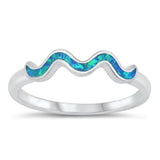 Sterling Silver Rhodium Plated Squiggle Lab Blue Opal CZ Ring