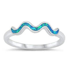 Sterling Silver Rhodium Plated Squiggle Lab Blue Opal CZ Ring
