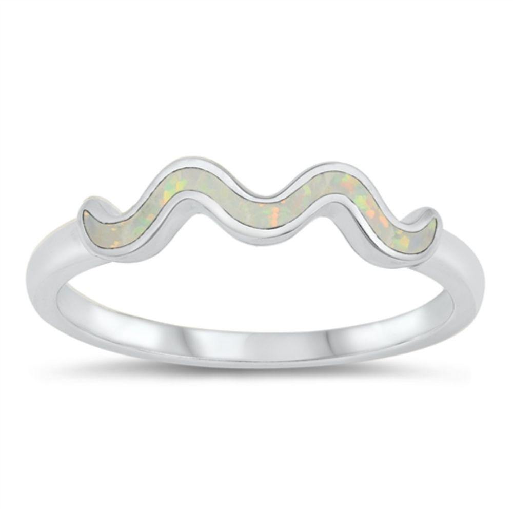 Sterling Silver Rhodium Plated Squiggle Lab White Opal CZ Ring - silverdepot