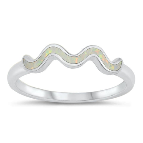 Sterling Silver Rhodium Plated Squiggle Lab White Opal CZ Ring
