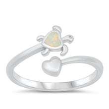 Load image into Gallery viewer, Sterling Silver Rhodium Plated White Opal Turtle and Heart Ring - silverdepot