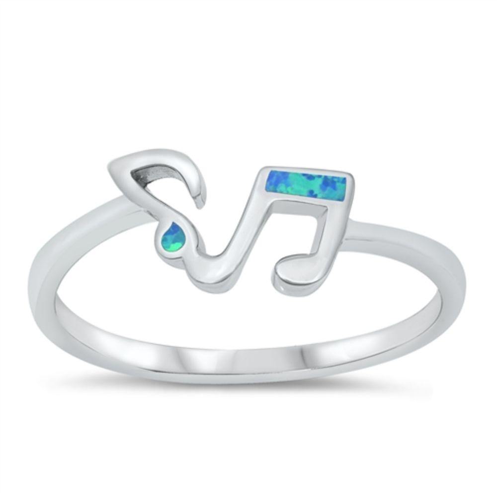 Sterling Silver Rhodium Plated Blue Opal Music Note Ring - silverdepot