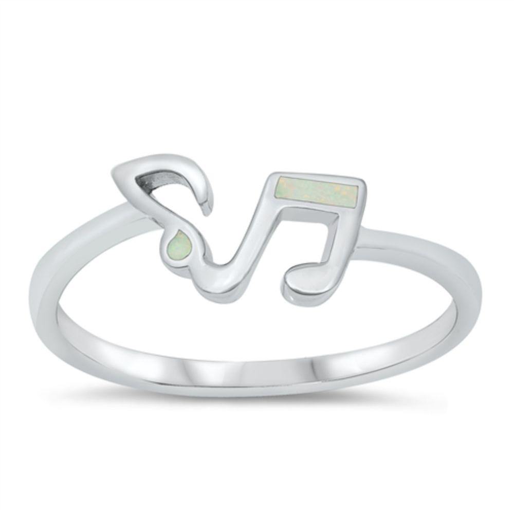 Sterling Silver Rhodium Plated White Opal Music Note Ring - silverdepot