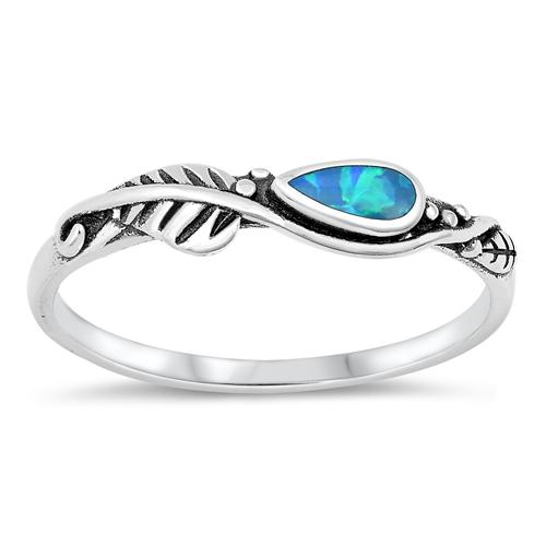 Sterling Silver Oxidized Blue Lab Opal and Clear CZ Ring-4mm