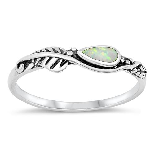 Sterling Silver Oxidized White Lab Opal and Clear CZ Ring-4mm