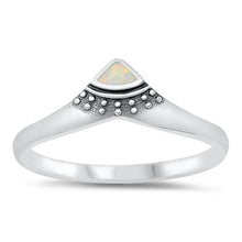 Load image into Gallery viewer, Sterling Silver Oxidized Triangle Stone White Lab Opal and Clear CZ Ring