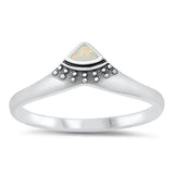 Sterling Silver Oxidized Triangle Stone White Lab Opal and Clear CZ Ring