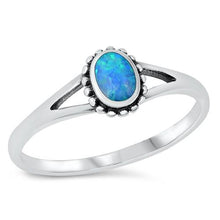 Load image into Gallery viewer, Sterling Silver Oxidized Blue Lab Opal and Clear CZ Ring