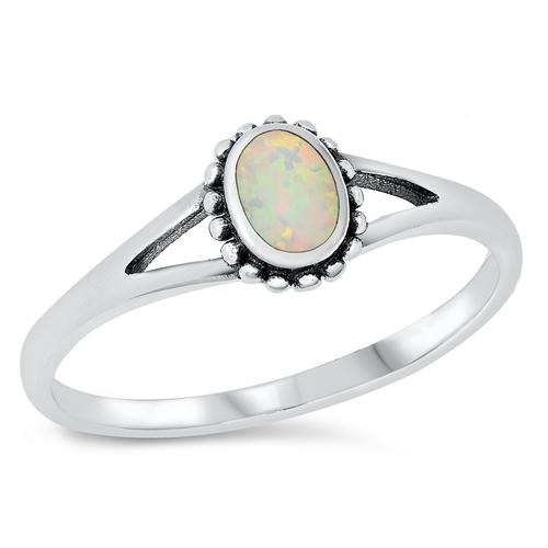 Sterling Silver Oxidized White Lab Opal and Clear CZ Ring