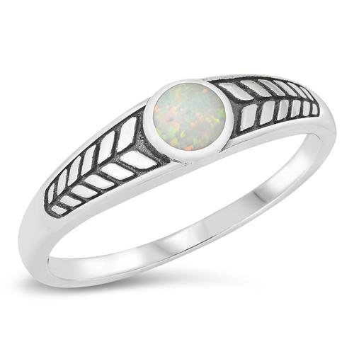 Sterling Silver Oxidized White Lab Opal and Clear CZ Ring-5mm