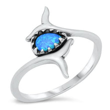 Load image into Gallery viewer, Sterling Silver oxidized Whale Tail Bali Blue Lab Opal Ring