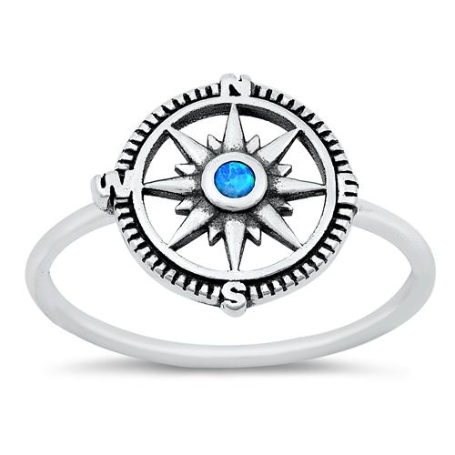 Sterling Silver oxidized compass Blue Lab Opal Ring