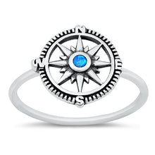 Load image into Gallery viewer, Sterling Silver oxidized compass Blue Lab Opal Ring