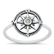 Load image into Gallery viewer, Sterling Silver oxidized compass White Lab Opal Ring