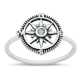 Sterling Silver oxidized compass White Lab Opal Ring