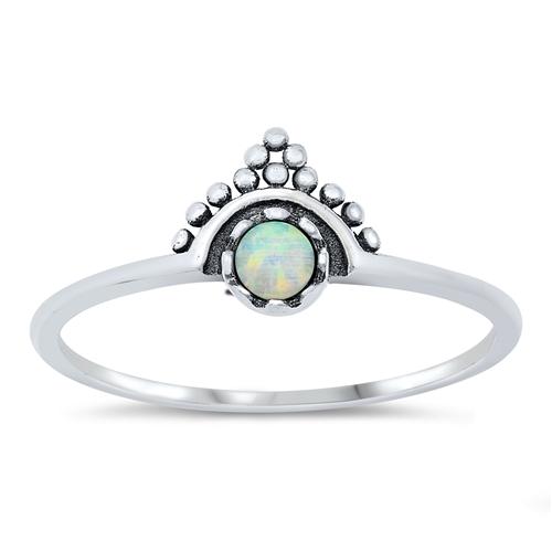 Sterling Silver oxidized bali White Lab Opal Ring