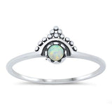 Sterling Silver oxidized Feather White Lab Opal Ring