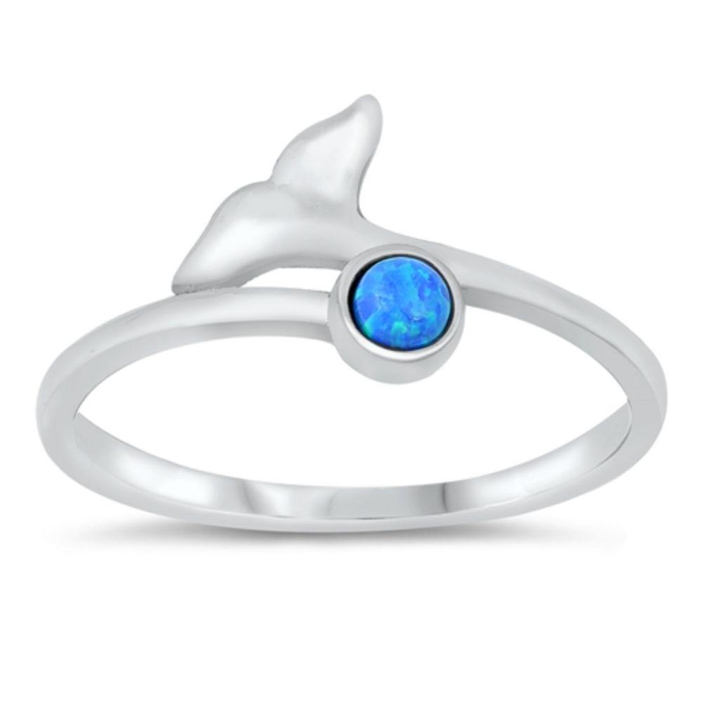 Sterling Silver Rhodium Plated Blue Opal Whale Tail Ring - silverdepot