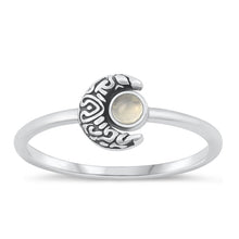 Load image into Gallery viewer, Sterling Silver Rhodium Plated Moon Moonstone Ring-8mm