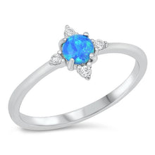 Load image into Gallery viewer, Sterling Silver Rhodium Plated Blue Lab Opal and Clear CZ Ring