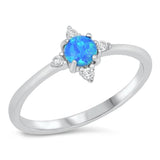 Sterling Silver Rhodium Plated Blue Lab Opal and Clear CZ Ring