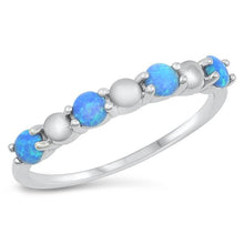 Load image into Gallery viewer, Sterling Silver Rhodium Plated Blue Lab Opal and Clear CZ Ring