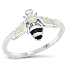 Load image into Gallery viewer, Sterling Silver Rhodium Plated White Opal Bee Ring - silverdepot