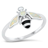 Sterling Silver Rhodium Plated White Opal Bee Ring