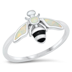 Sterling Silver Rhodium Plated White Opal Bee Ring