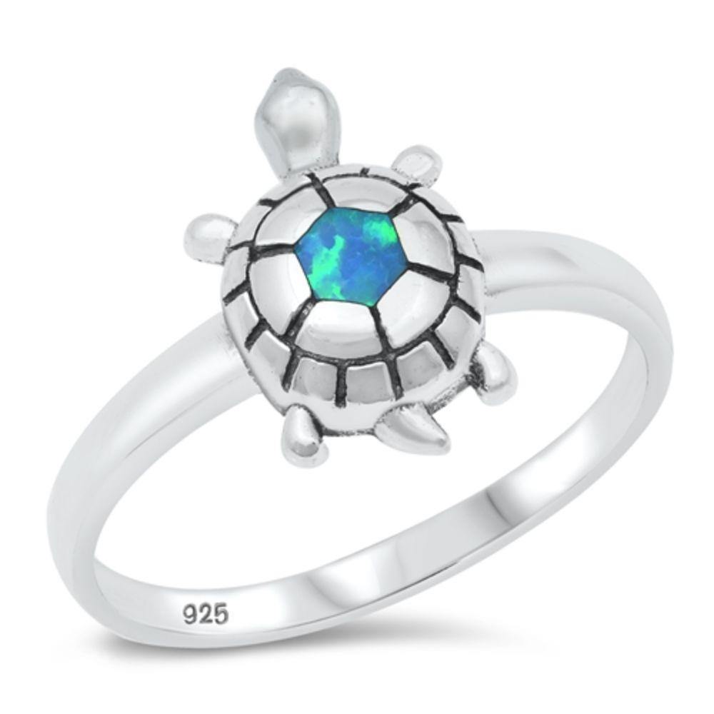 Sterling Silver Rhodium Plated White Opal Turtle Ring - silverdepot