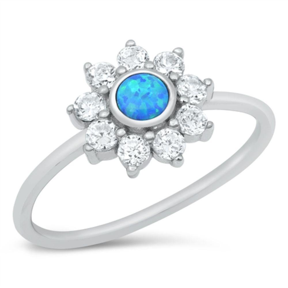 Sterling Silver Rhodium Plated Blue Opal Mandala Ring - silverdepot