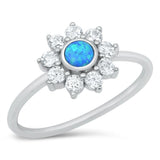 Sterling Silver Rhodium Plated Blue Opal Mandala Ring