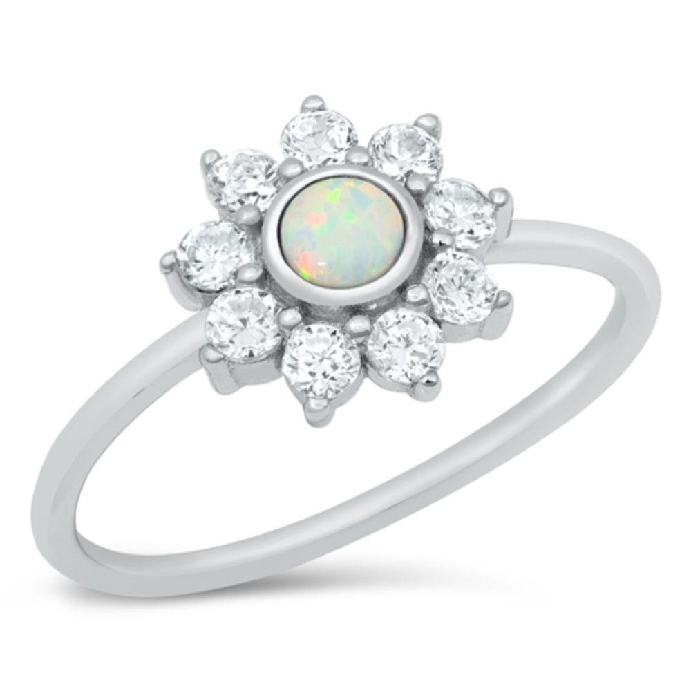 Sterling Silver Rhodium Plated White Opal Mandala Ring - silverdepot