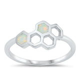 Sterling Silver Rhodium Plated White Opal Honeycomb Ring